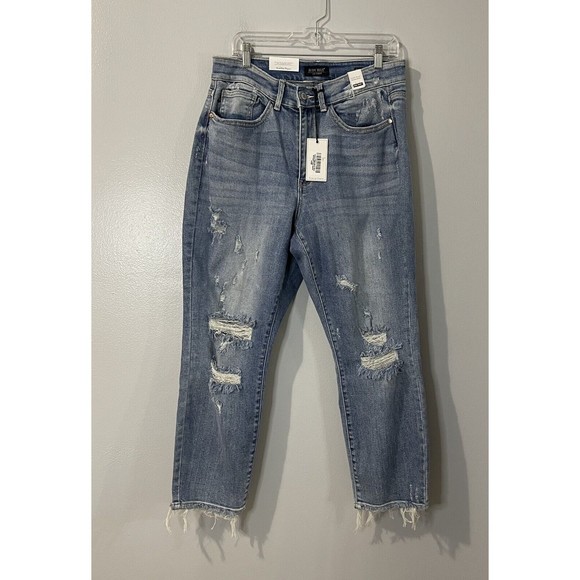 Judy Blue Denim - Judy Blue Claire High Rise Straight Leg Jeans Size 14W NWT Raw Hem Distressed